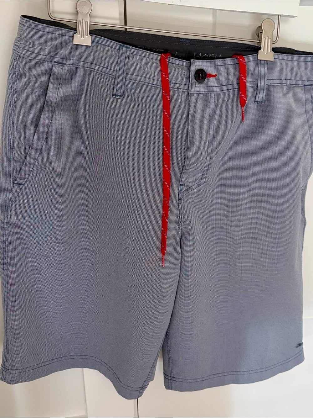 Men's Light Gray Blue Casual Shorts with Red Drawstring